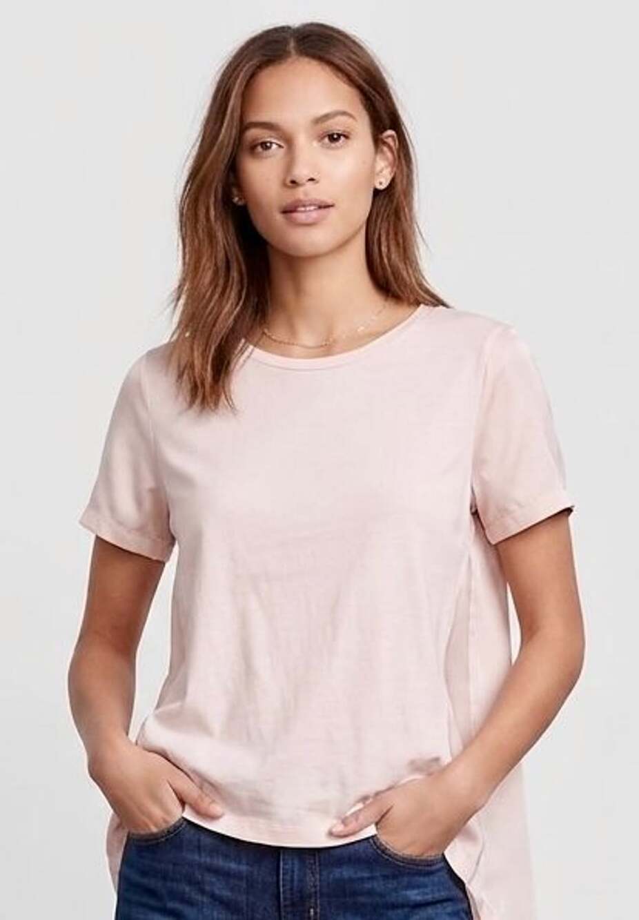 J.Crew Pink Pleated Back Silk-Front Short Sleeve Tee, Style C2420